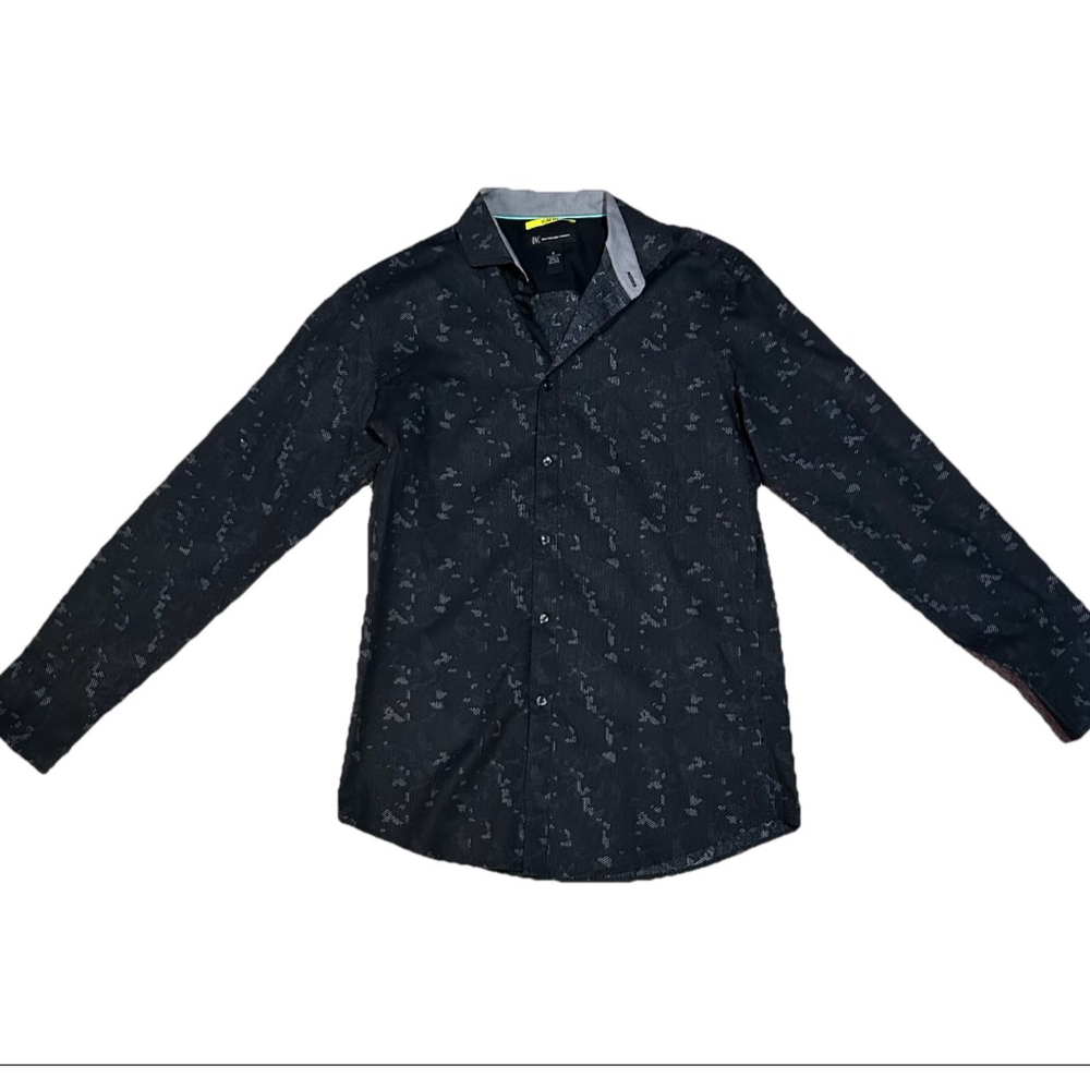 Men's INC Black Grey Pattern Slim Fit Button Down Shirt S